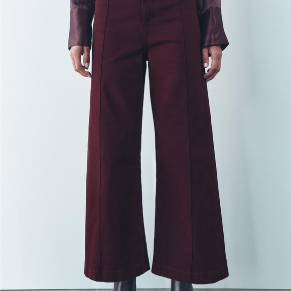 Zara Burgundy Wide Leg Pants - Picture 2 of 12